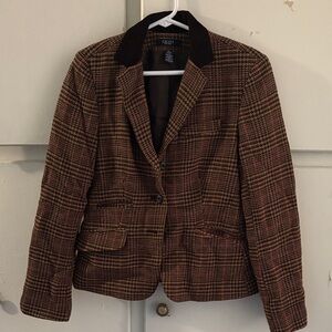 Chaps Women's Brown Plaid Blazer with Black Collar